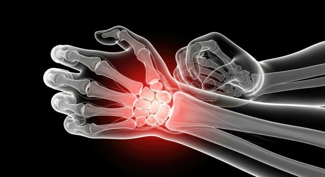 Wrist Pain Depicting Medical Illustration of Joint Discomfort Around Radius Ulna Carpal Bones Scaphoid Lunate Triquetrum and Trapezium Showing Healthcare Condition in Body Anatomy
