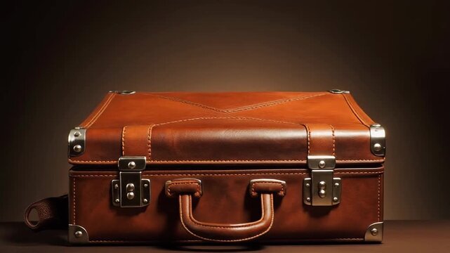 Minimalist Black Leather Briefcase with Gold Clasps on Dark Background