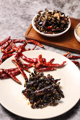 Chifeng Fried Mustard Greens and Dried Chili Peppers with Sesame Seeds
