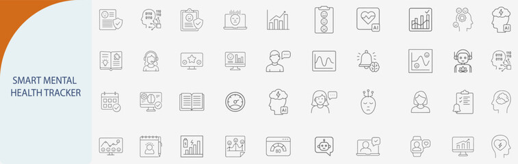 smart mental health tracker wellness minimal line vector set