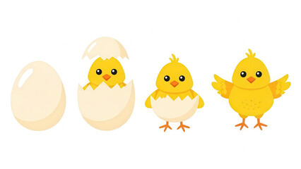Fototapeta premium Cute yellow chicks emerging from eggs, showcasing the stages of hatching, with vibrant colors and playful expressions, perfect for springtime themes and celebrations of new life