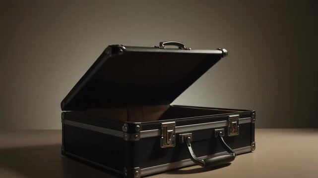 Classic Brown Leather Briefcase with Metal Clasps in Spotlight