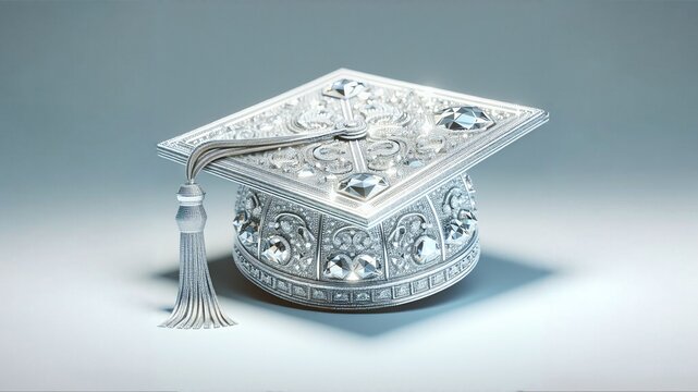 Close-up of a Bedazzled Graduation Cap with Sparkly Diamonds, Isolated on White Background