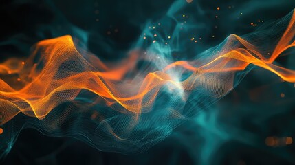 Organic digital particle wave formation visualizing complex data and network connections, representing modern technology, communication, and scientific principles