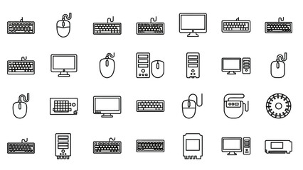 Collection of computer icons including keyboards, monitors, and peripherals