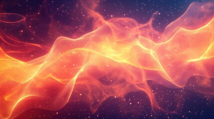 Obraz premium Abstract particle wave forming a vibrant glowing mesh pattern, representing data flow, energy transfer, or a dynamic technological background with sparkling elements