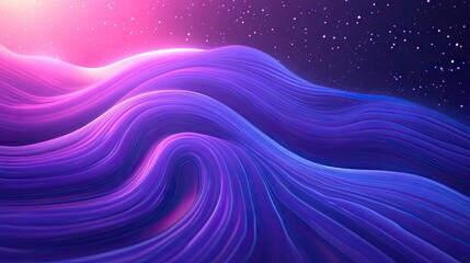 Abstract wavy lines forming a textured surface with bright pink and purple gradients, creating a dynamic background under a dark sky with sparkling stars