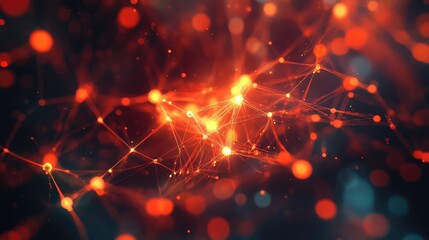 Abstract network of luminous nodes and lines creating a visual representation of data transfer, digital connectivity, and advanced technological concepts