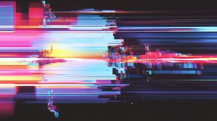 Abstract digital data stream creating a vibrant visual glitch effect with fast moving lines and pixel distortion, representing modern technology and communication concepts