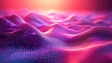 Abstract digital wave surface with glowing particles creating an energetic, futuristic data visualization, representing technology, science, and network concepts