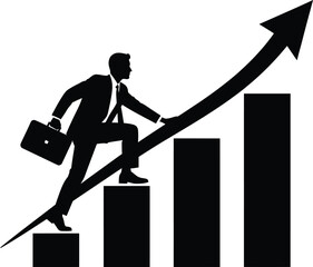 Businessman Climbing Up Growth Chart Towards Success .
