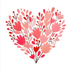 Floral Heart Illustration with Soft Pink Watercolor Flowers and Leaves created with Generative AI Technology, ai, generative
