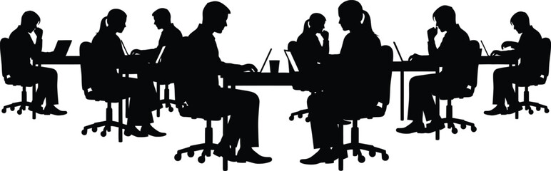 Business Team Collaboration Silhouette with Laptops .