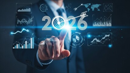 Obraz premium business hand points to Targeting Success 2026