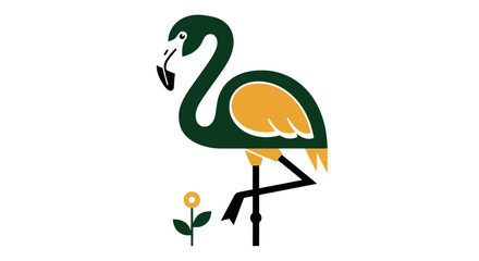 Stylized flamingo illustration with flower and geometric shapes on white background