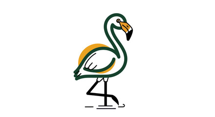 Stylized flamingo illustration with outline and colorful elements on white