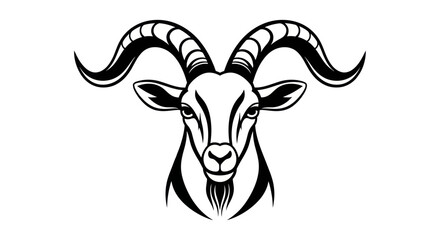 Stylized goat head illustration black and white vector art for design