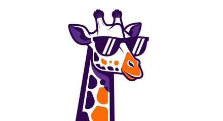 Stylized giraffe wearing sunglasses illustration on white background