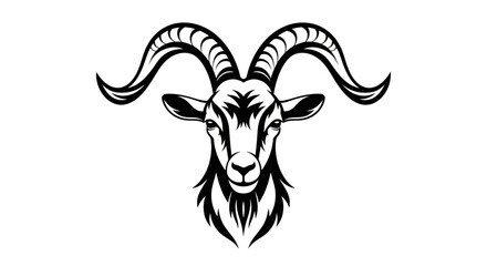 Stylized goat head illustration black and white vector graphic design