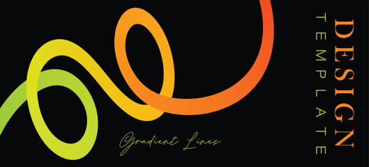 Abstract Gradient Flowing Swirl Line in Yellow, Green, and Orange on a Dark Black Background for Modern Technology and Business Design