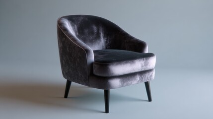 Modern velvet upholstered chair with curved silhouette for interior design