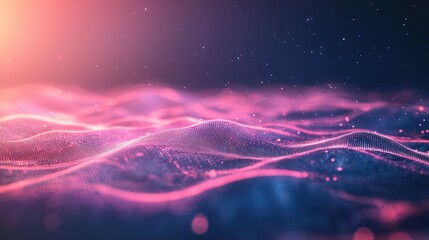 Abstract background presenting a digital wave pattern of glowing particles and lines, symbolizing data flow, network connectivity, and future technology