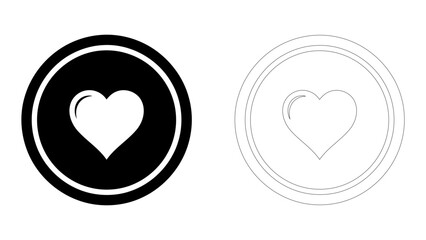 White heart symbol in a black circular frame conveying love and affection