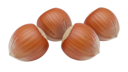 Group of hazelnuts isolated PNG on transparent background, brown nuts with shells for healthy snack...