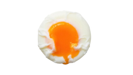 Perfectly poached egg isolated PNG on transparent background, breakfast food with runny yolk for healthy eating and cooking