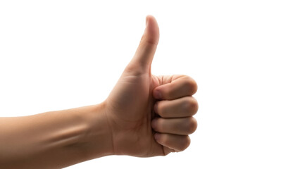 Human hand giving thumbs up PNG isolated on transparent background, positive feedback gesture for approval and success