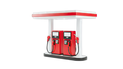 Red Gas Pumps Stand Alone on White Background