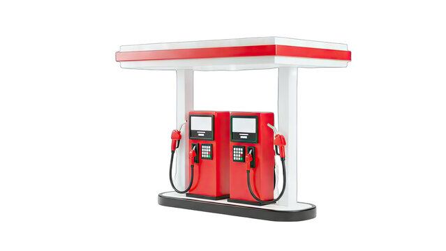 Red Gas Pumps Stand Alone on White Background