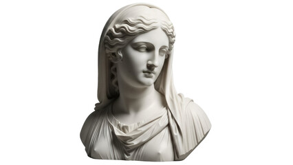 Elegant marble bust of a woman isolated PNG, classical sculpture on transparent background for art history and design projects