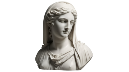 Elegant marble bust of a woman isolated PNG, classical sculpture on transparent background for art history and design projects