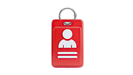 Red ID Badge with Person Icon on White Background