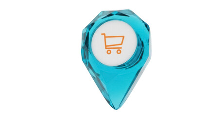 Teal shopping cart map pointer PNG isolated on transparent background, location pin for online store and retail business