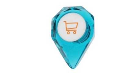 Teal shopping cart map pointer PNG isolated on transparent background, location pin for online store and retail business