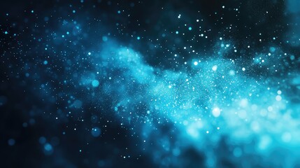 Obraz premium Blue sparkling particles suspend in a dark abstract space, forming an ethereal cloud of light and energy suitable for technology, fantasy, or science backgrounds