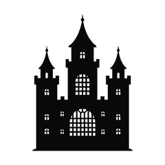 Fairytale castle silhouette icon in black color with transparent background. Fantasy palace building symbol suitable for storybook, game, logo and illustration design.