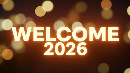 Vibrant welcome message for 2026 with glowing bokeh lights background