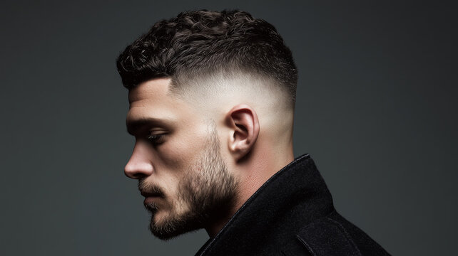 A modern men's hairstyle featuring a sleek fade with a textured top.