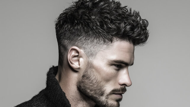 A modern men's hairstyle featuring a sleek fade with a textured top.