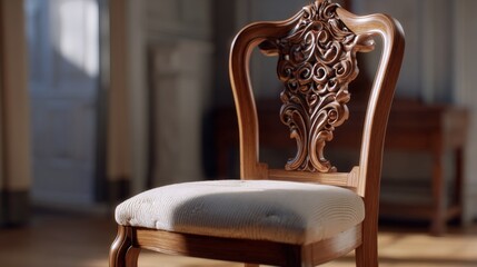 Vintage style carved wooden dining chair with classic design for elegant interiors