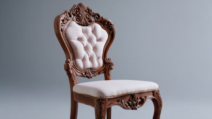 Vintage style classic dining chair with carved wooden back for elegant interior design