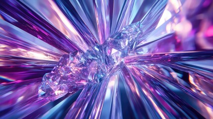 Abstract crystal structure reflecting vibrant purple and blue light, creating a dynamic, geometric background for modern technology, science, and futuristic concepts