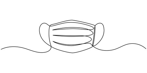 Fototapeta premium Continuous one line drawing of Medical face mask vector illustration. Editable outline