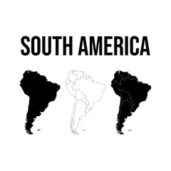 Map of South America with borders of regions in black color and outline style