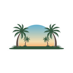 coconut trees on a small floating island with lush of green grass vector illustration