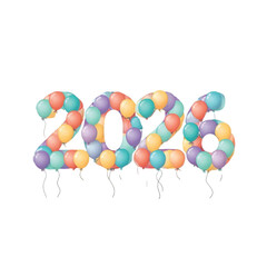 2D flat illustration of colorful balloons forming the year '2026