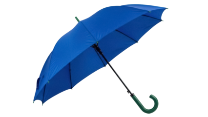 Blue umbrella PNG isolated on transparent background, rain protection gear for weather forecast and outdoor activities